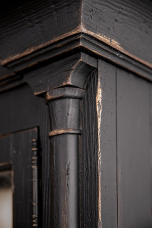 Hooker Furniture Ciao Bella Two-Door Display Cabinet In Distressed Black With Beveled Glass, Adjustable Shelves, Brass Pulls 5805-75906-99