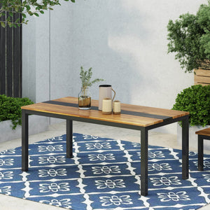English Elm Lindsey Acacia Wood and Steel Dining Table Seats Six with Slatted Industrial Design 71985.00