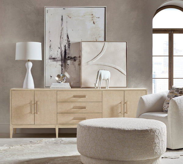 Hooker Furniture Westwood Polished Limestone Credenza With Quartered Oak Veneers, Radiance Hardware & Cable Management 6133-55486-80