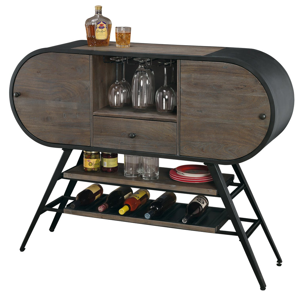 Hekman Furniture 695300 Rustic Gray Wine & Bar Cabinet With Stemware Rack, Storage Shelves, And Aged Iron Accents  Octavia Wine & Bar Cabinet 695300