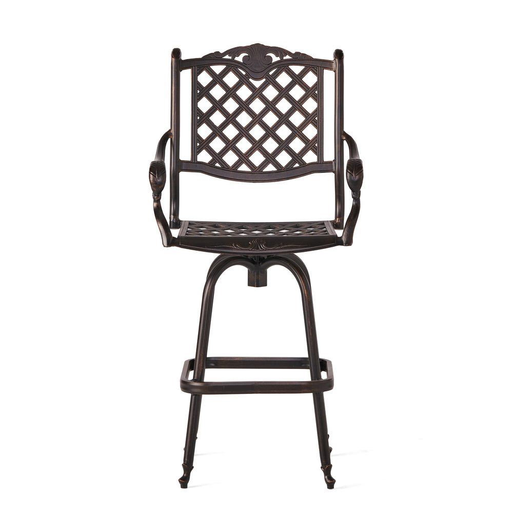 English Elm Cast Aluminum Outdoor Barstool with Diamond Lattice Back and Cabriole Legs Swivel Seat 54393.00COP