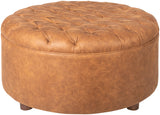 Newberg NWB-001 16"H x 32"W x 32"D Ottoman NWB-001  Upholstery: Tan; Base: Brown Surya