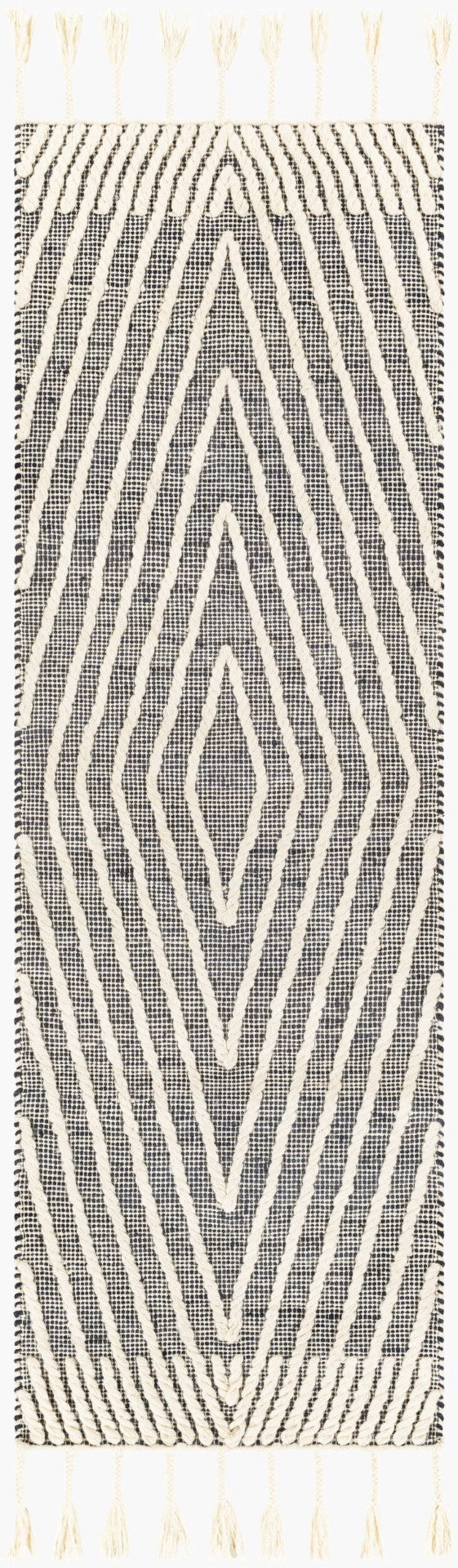 Livabliss Norwood Handmade Jute Wool Flatweave Rug Bohemian Artisan Weave for Entryways Black, Ink Blue 2'6" x 8' NWD2300-268
