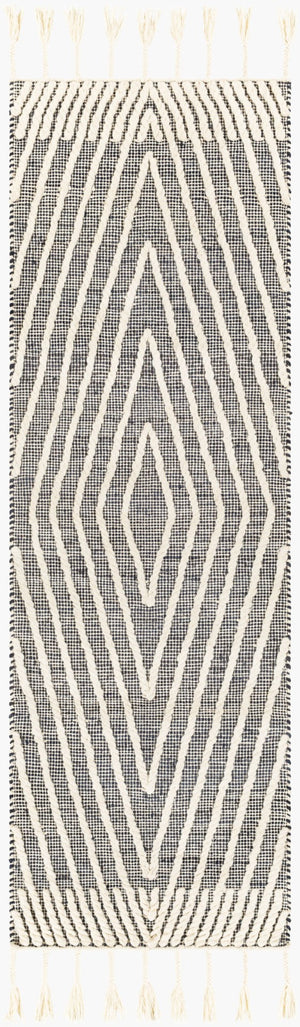 Livabliss Norwood Handmade Jute Wool Flatweave Rug Bohemian Artisan Weave for Entryways Black, Ink Blue 2'6" x 8' NWD2300-268