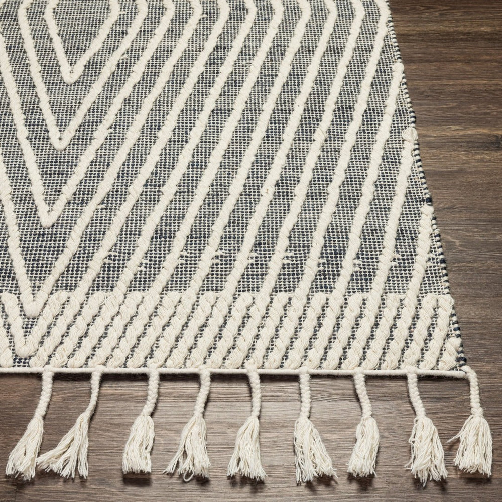 Livabliss Norwood Handmade Jute Wool Flatweave Rug Bohemian Artisan Weave for Entryways Black, Ink Blue 2'6" x 8' NWD2300-268