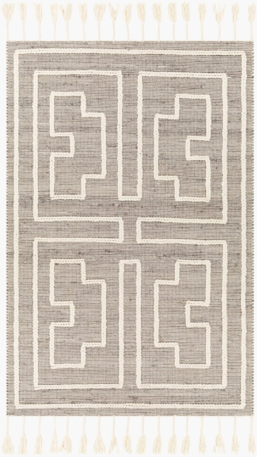Livabliss Norwood Handwoven Wool Jute Accent Rug with Fringe for Entryway or Bathroom Charcoal, Cream 8'10" x 12' NWD2302-81012