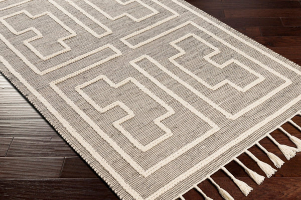 Livabliss Norwood Handwoven Wool Jute Accent Rug with Fringe for Entryway or Bathroom Charcoal, Cream 8'10" x 12' NWD2302-81012