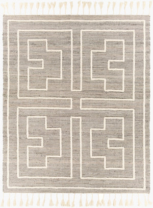 Livabliss Norwood Handwoven Wool Jute Accent Rug with Fringe for Entryway or Bathroom Charcoal, Cream 8' x 10' NWD2302-810