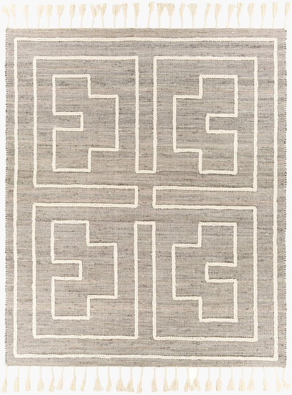 Livabliss Norwood Handwoven Wool Jute Accent Rug with Fringe for Entryway or Bathroom Charcoal, Cream 8' x 10' NWD2302-810
