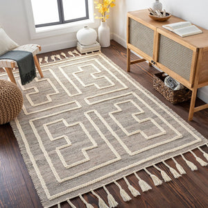 Livabliss Norwood Handwoven Wool Jute Accent Rug with Fringe for Entryway or Bathroom Charcoal, Cream 8'10" x 12' NWD2302-81012