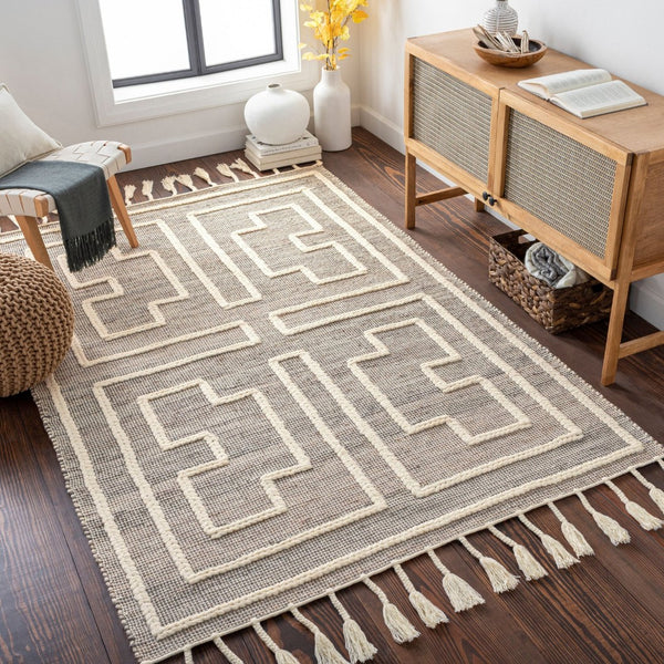 Livabliss Norwood Handwoven Wool Jute Accent Rug with Fringe for Entryway or Bathroom Charcoal, Cream 8'10" x 12' NWD2302-81012