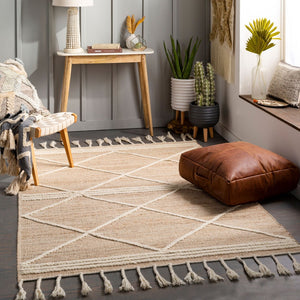 Livabliss Norwood Handwoven Wool Jute Runner Rug with High Low Texture for Hallways Tan, Cream 8'10" x 12' NWD2304-81012