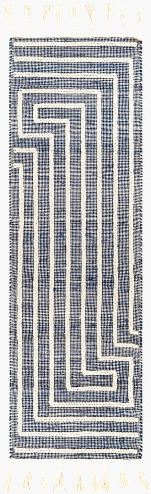 Livabliss Norwood Wool Jute Blend Handwoven Area Rug with Global Boho Pattern and Fringe Accents Ink Blue, Cream 2'6" x 8' NWD2306-268