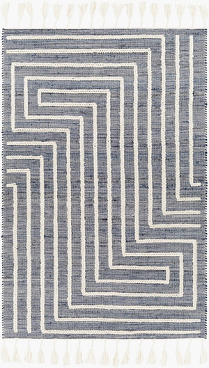 Livabliss Norwood Wool Jute Blend Handwoven Area Rug with Global Boho Pattern and Fringe Accents Ink Blue, Cream 5' x 7'6" NWD2306-576