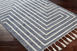 Livabliss Norwood Wool Jute Blend Handwoven Area Rug with Global Boho Pattern and Fringe Accents Ink Blue, Cream 5' x 7'6" NWD2306-576
