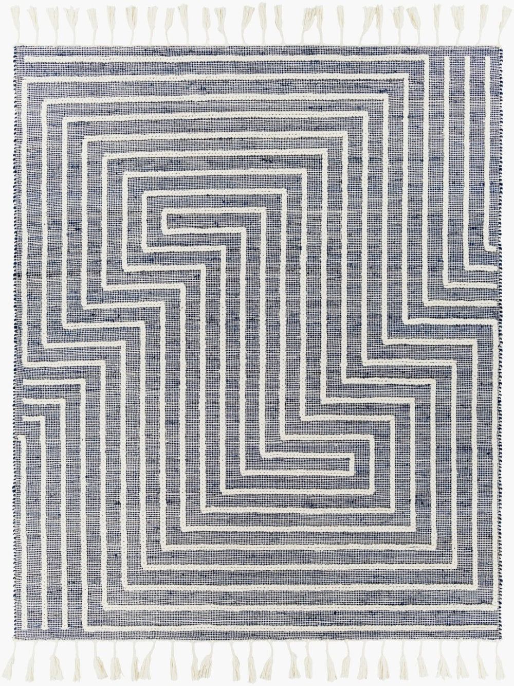 Livabliss Norwood Wool Jute Blend Handwoven Area Rug with Global Boho Pattern and Fringe Accents Ink Blue, Cream 8' x 10' NWD2306-810