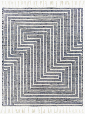 Livabliss Norwood Wool Jute Blend Handwoven Area Rug with Global Boho Pattern and Fringe Accents Ink Blue, Cream 8' x 10' NWD2306-810
