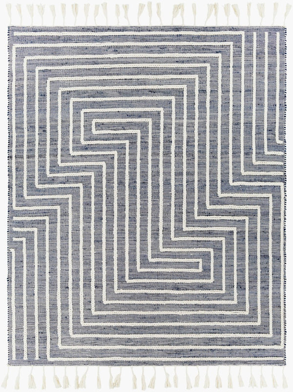 Livabliss Norwood Wool Jute Blend Handwoven Area Rug with Global Boho Pattern and Fringe Accents Ink Blue, Cream 8' x 10' NWD2306-810