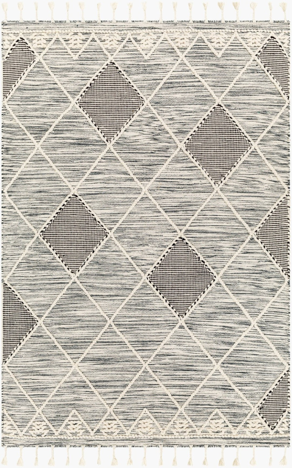 Livabliss Norwood Handwoven Wool Flatweave Rug with Fringe Boho Accent for Entryway or Bedside Black, Cream 2' x 3' NWD2308-23