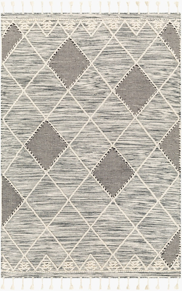 Livabliss Norwood Handwoven Wool Flatweave Rug with Fringe Boho Accent for Entryway or Bedside Black, Cream 2' x 3' NWD2308-23