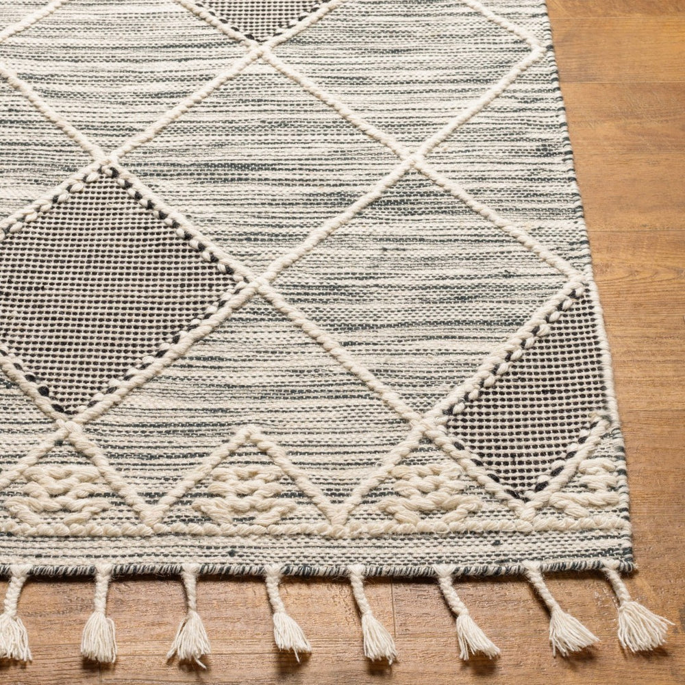 Livabliss Norwood Handwoven Wool Flatweave Rug with Fringe Boho Accent for Entryway or Bedside Black, Cream 2' x 3' NWD2308-23