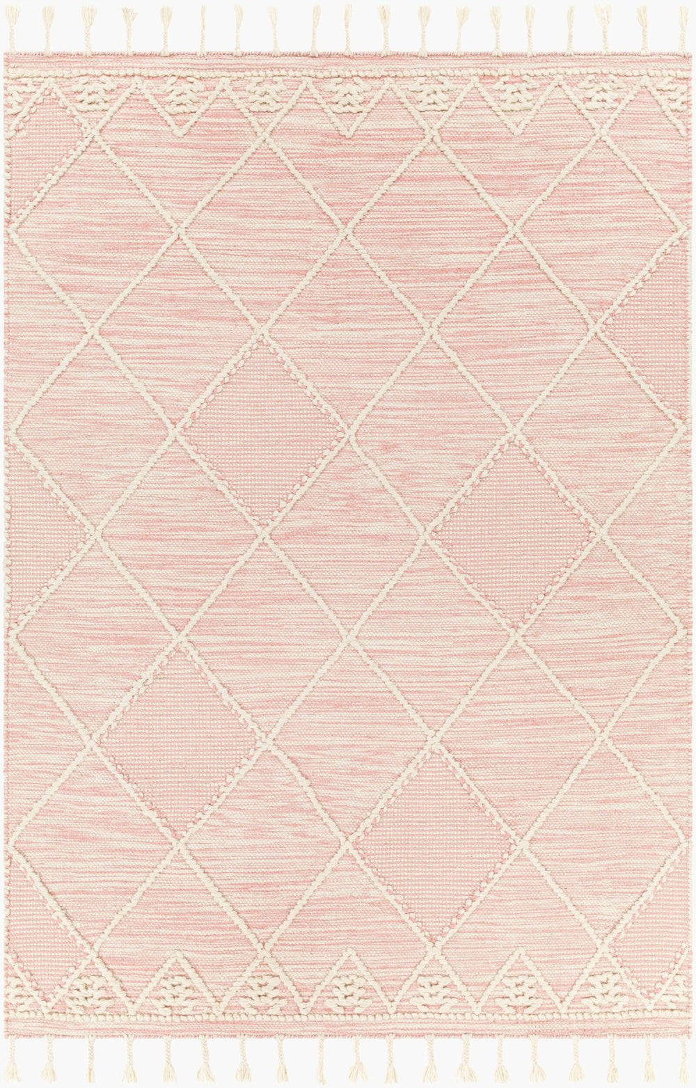 Livabliss Norwood Hand Woven Wool Flatweave Rug with Fringe Boho Global Accent Decor Light Pink, Cre 5' x 7'6" NWD2309-576