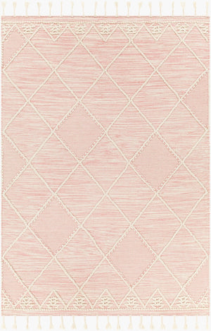 Livabliss Norwood Hand Woven Wool Flatweave Rug with Fringe Boho Global Accent Decor Light Pink, Cre 5' x 7'6" NWD2309-576