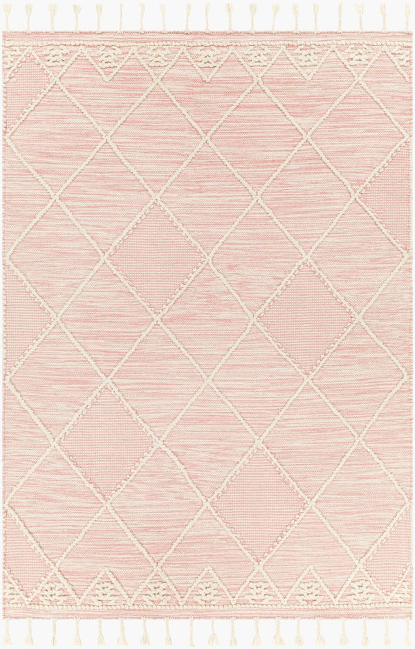 Livabliss Norwood Hand Woven Wool Flatweave Rug with Fringe Boho Global Accent Decor Light Pink, Cre 5' x 7'6" NWD2309-576