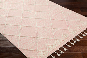 Livabliss Norwood Hand Woven Wool Flatweave Rug with Fringe Boho Global Accent Decor Light Pink, Cre 5' x 7'6" NWD2309-576