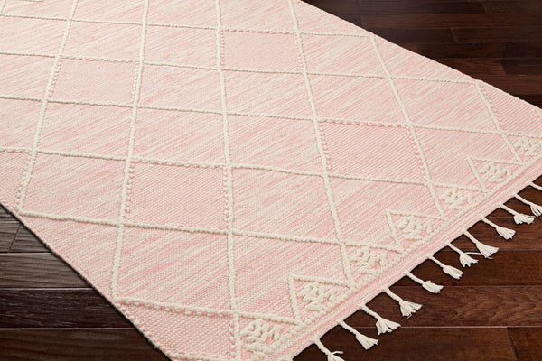 Livabliss Norwood Hand Woven Wool Flatweave Rug with Fringe Boho Global Accent Decor Light Pink, Cre 5' x 7'6" NWD2309-576