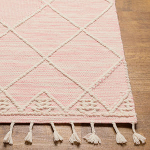 Livabliss Norwood Hand Woven Wool Flatweave Rug with Fringe Boho Global Accent Decor Light Pink, Cre 5' x 7'6" NWD2309-576