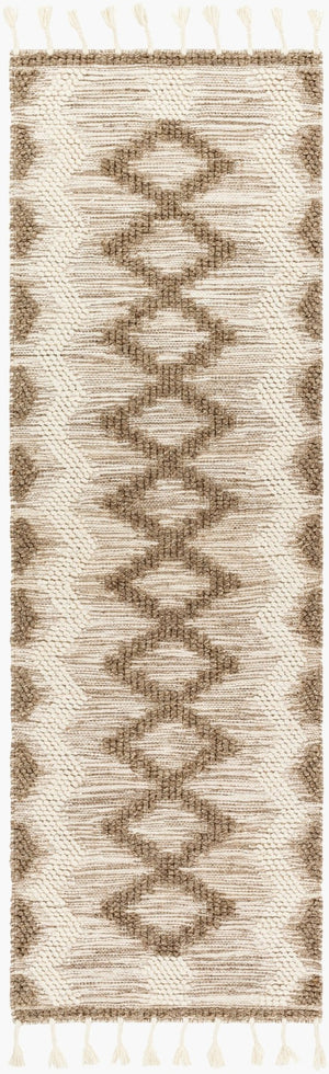 Livabliss Norwood Handwoven Wool Accent Rug with Fringe Artisan Global Bohemian Entryway Decor Olive, Cream 2'6" x 8' NWD2310-268