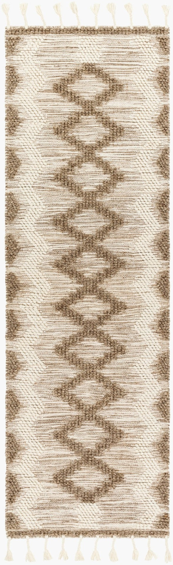 Livabliss Norwood Handwoven Wool Accent Rug with Fringe Artisan Global Bohemian Entryway Decor Olive, Cream 2'6" x 8' NWD2310-268