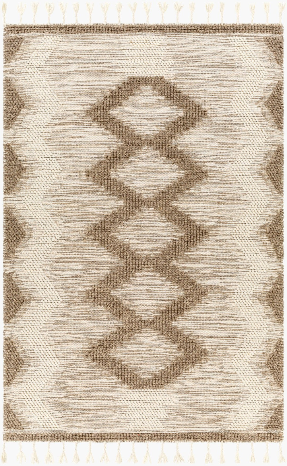 Livabliss Norwood Handwoven Wool Accent Rug with Fringe Artisan Global Bohemian Entryway Decor Olive, Cream 5' x 7'6" NWD2310-576