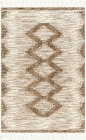 Livabliss Norwood Handwoven Wool Accent Rug with Fringe Artisan Global Bohemian Entryway Decor Olive, Cream 5' x 7'6" NWD2310-576