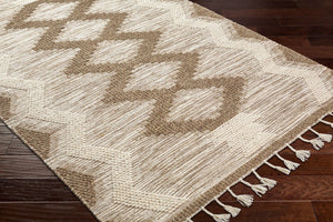 Livabliss Norwood Handwoven Wool Accent Rug with Fringe Artisan Global Bohemian Entryway Decor Olive, Cream 5' x 7'6" NWD2310-576