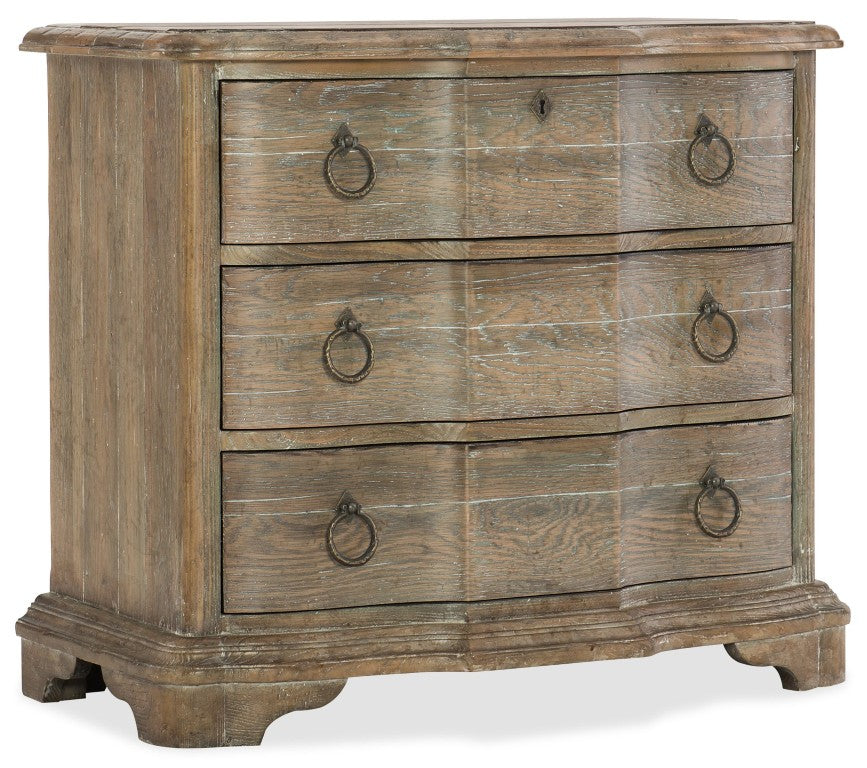 Hooker Furniture Boheme Bastogne Three-Drawer Nightstand With Antique Milk Paint, Cedar & Felt Liners, Usb Charging 5750-90016-MWD
