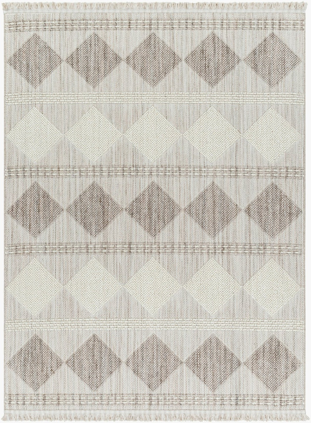 Livabliss New Delhi Moroccan Geometric Polyester Area Rug with Fringe for Living Dining Rooms Cream, Gray 8'11" x 12' NWH2301-81112