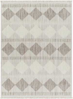 Livabliss New Delhi Moroccan Geometric Polyester Area Rug with Fringe for Living Dining Rooms Cream, Gray 8'11" x 12' NWH2301-81112