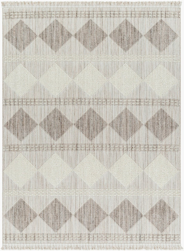 Livabliss New Delhi Moroccan Geometric Polyester Area Rug with Fringe for Living Dining Rooms Cream, Gray 8'11" x 12' NWH2301-81112