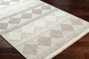 Livabliss New Delhi Moroccan Geometric Polyester Area Rug with Fringe for Living Dining Rooms Cream, Gray 8'11" x 12' NWH2301-81112