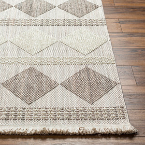 Livabliss New Delhi Moroccan Geometric Polyester Area Rug with Fringe for Living Dining Rooms Cream, Gray 8'11" x 12' NWH2301-81112
