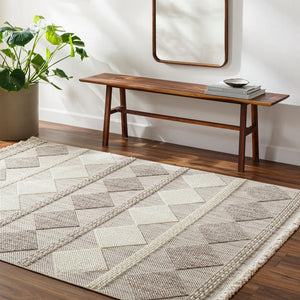 Livabliss New Delhi Moroccan Geometric Polyester Area Rug with Fringe for Living Dining Rooms Cream, Gray 8'11" x 12' NWH2301-81112