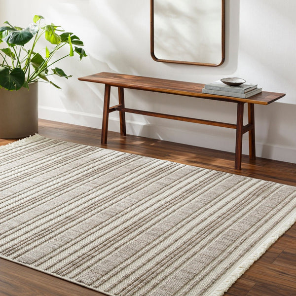 Livabliss New Delhi Global Flatweave Accent Rug with Fringe Border for Entryways and Hallways Cream, Light Gr 8'11" x 12' NWH2304-81112
