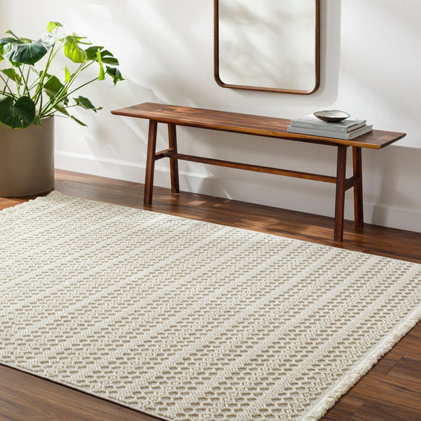 Livabliss New Delhi Moroccan Geometric Fringe Area Rug Low Pile Polyester Bohemian Living Room Cream, Light Gr 8'11" x 12' NWH2308-81112