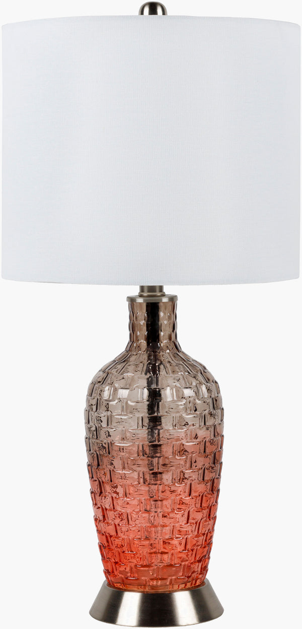 Surya Newark Modern 25" Accent Table Lamp - Chic Glass & Metal Design For Stylish Home Decor Upgrade Body, Red,Base, Metallic ,Nickel,Shade, White,Finial, Metallic ,Nickel,Harp, Metallic ,Nickel,Cord, Translucent Glass,Iron,Linen,Polyester,Iron Nwk-001