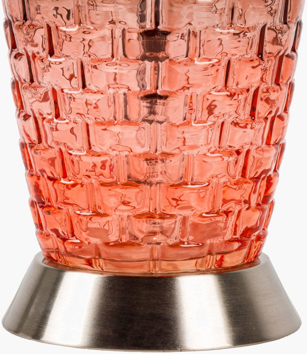 Surya Newark Modern 25" Accent Table Lamp - Chic Glass & Metal Design For Stylish Home Decor Upgrade Body, Red,Base, Metallic ,Nickel,Shade, White,Finial, Metallic ,Nickel,Harp, Metallic ,Nickel,Cord, Translucent Glass,Iron,Linen,Polyester,Iron Nwk-001