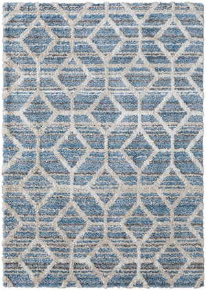 Feizy Rugs Mynka High Pile Geometric Area Rug - Pet-friendly, Stain Resistant, Ideal For High Traffic Spaces Blue,Ivory Polyester Myn39icfblu000p00