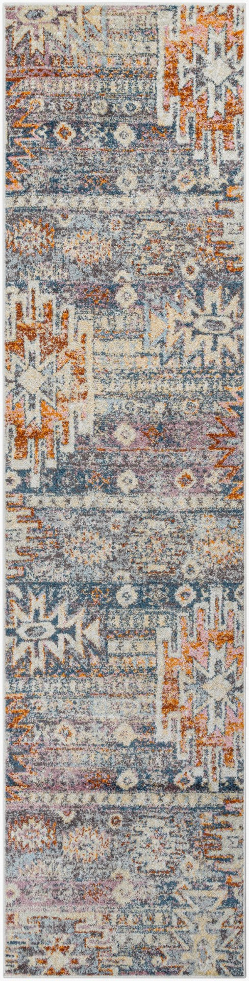 Livabliss New Mexico Southwestern Geometric Polypropylene Accent Rug for Entryways and Hallways Blue, Light Blu 2'7" x 10' NWM2310-2710