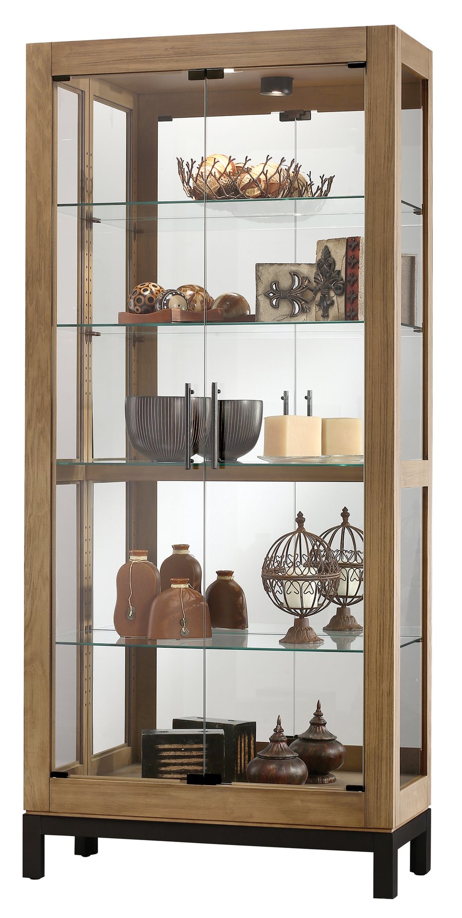 Hekman Furniture 680598 Quinn Curio Cabinet - Adjustable Glass Shelves, Interior Lighting, Aged Natural Finish Elegance Aged Natural Quinn Curio Cabinet 680598